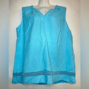 Coral bay Light Blue Linen Blend Embroidered Tank Top Medium
